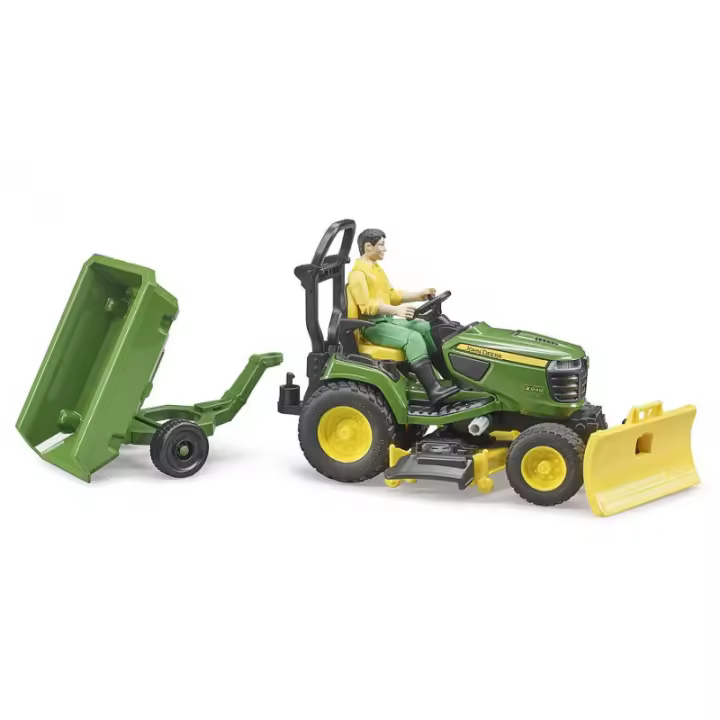 Bruder Tractor Cortacésped John Deere X949 con Remolque Basculante y Jardinero - Cuidado del Césped - 1