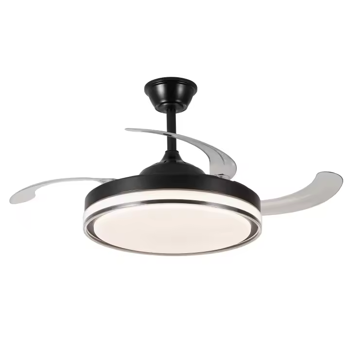 NARVI Ventilador de techo color Negro, 3 Palas retráctiles transparentes, Motor DC 30W, Luz LED 45W con Intensidad y Color Regulable. Con mando a distancia, memoria y con APP Móvil. REF 1576 BK LOVANIA - 1