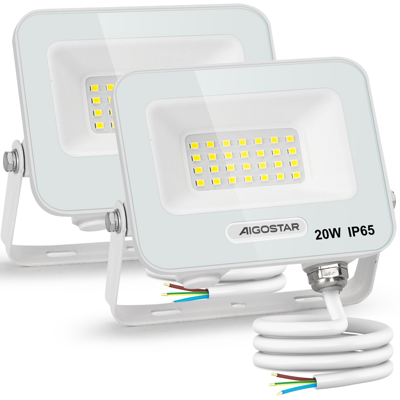 Aigostar Foco LED Exterior 20w, 1650LM Foco Proyector LED, IP65 Impermeable Luz de Seguridad, Natural 4000K Luces led exterior, Para Jardín, Patio, Garaje, Paquete de 2