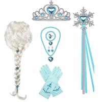 Juego De Accesorios De Cosplay De Elsa Princesa Con Guantes Varita Corona Joyería Peluca Rizada Para Niñas Disfraz De Reina De Hielo - details 0