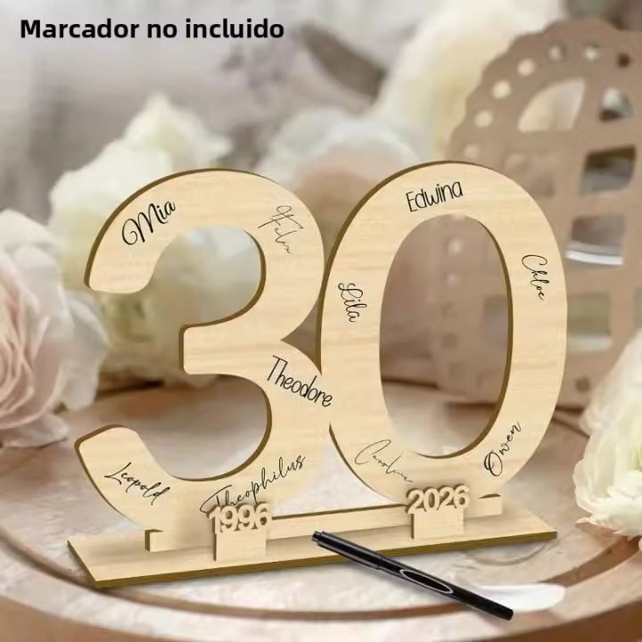 Libro De Invitados De Madera 30 Número Para Cumpleaños Aniversario Boda Retiro Fiesta Diseño Elegante Y Duradero - 1