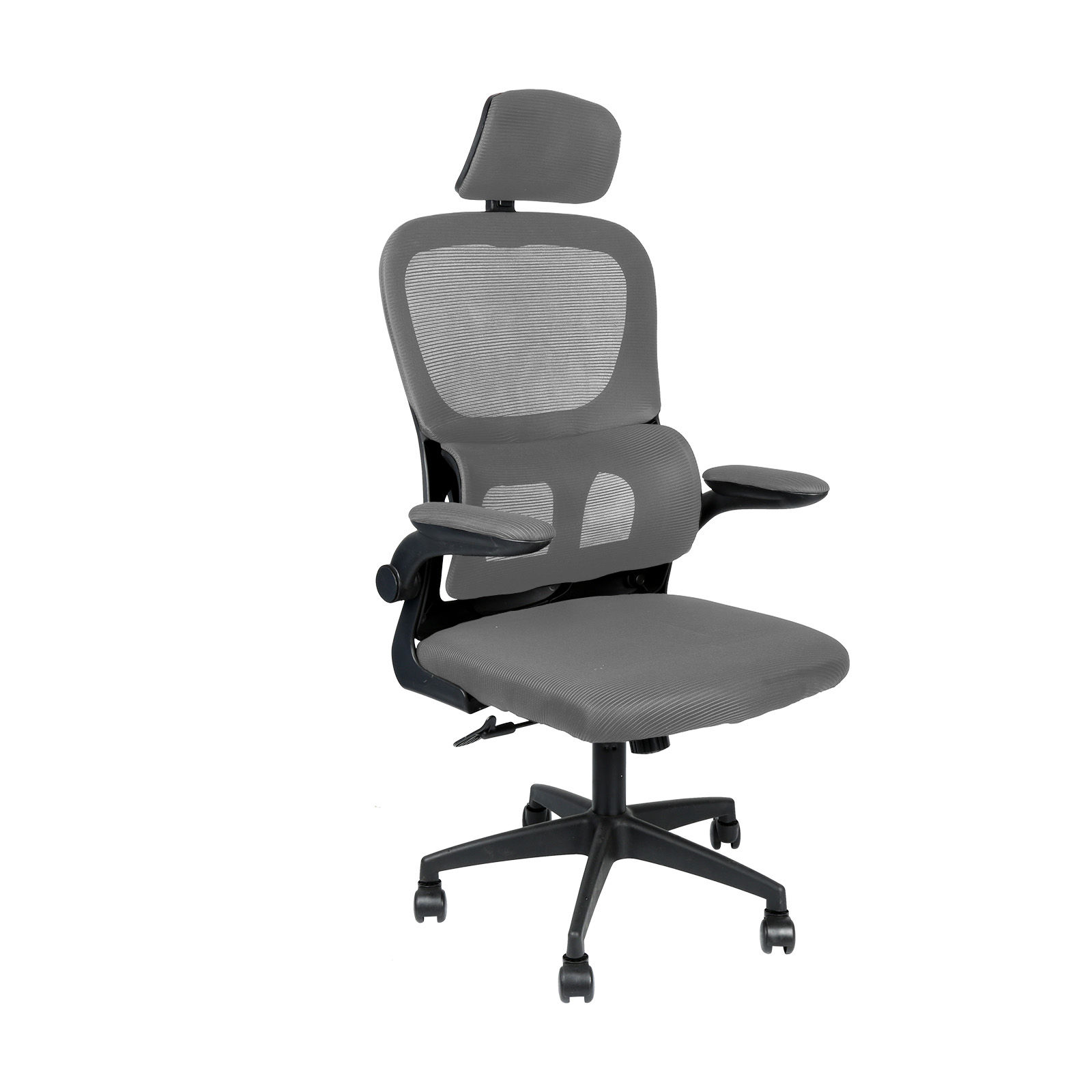 Silla de oficina ergonómica giratoria con cojín de asiento de diseño de malla, reposacabezas y reposabrazos ajustables, capacidad máxima de carga 150 kg.