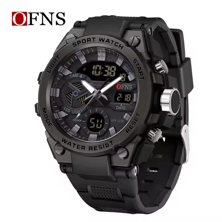 Reloj De Pulsera Deportivo Para Hombre OFNS Marca De Lujo Estilo G Cuarzo Analógico Resistente Al Choque Con Pantalla LED Digital Impermeable - 1