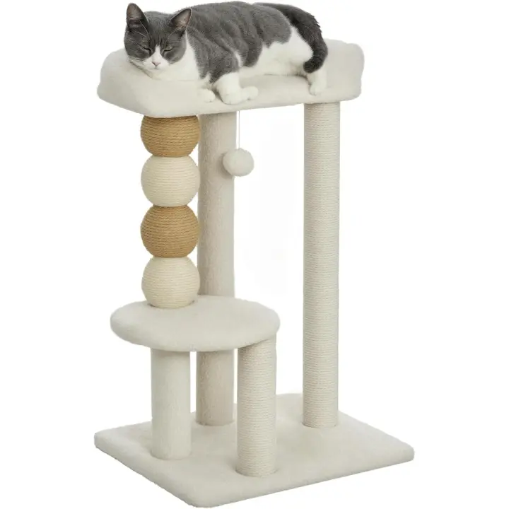 Árbol Rascador para Gatos, Árbol para Gatos 76 cm, Torre Escalador con Cama, Plataforma de Salto, Postes de Yute y Bolas de Juguete, Beige - 1