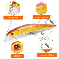 Señuelo De Pesca Flotante Minnow 1/2pcs Con Ojos 3D Crankbait Wobblers Artificial Plástico Duro Para Bass Pike Jerkbait Equipamiento De Pesca - details 2