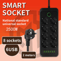 Regleta de Enchufes Múltiple con 8 Tomas Schuko, 4 Puertos USB y 2 USB Tipo C, Potencia Máxima 2500W (110–240V), Cable de 2 Metros, Interruptor General con Luz, Protección contra Sobrecargas para Hogar y Oficina - details 2