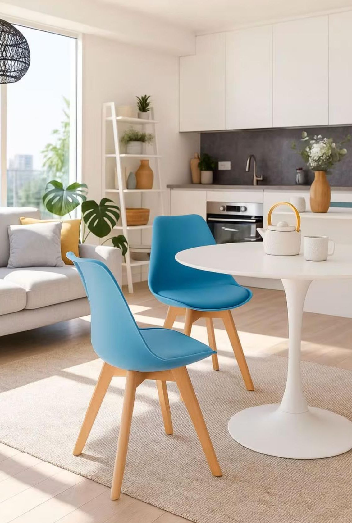 ORION91oficial® - Silla SIRIO Color Azul Claro Asiento Polipropileno y Patas Haya (81x48x54 cm) Estilo Escandinavo, Comedor, Hostelería, Oficina, Salón, Teletrabajo, Cocina - spaziOrion91