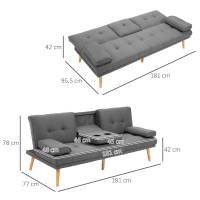 HOMCOM Sofá Cama 3 Plazas Sofá Cama Plegable con Respaldo Ajustable de 3 Niveles Reposabrazos Desmontable y 2 Soportes para Vasos 181x77x78 cm - details 2