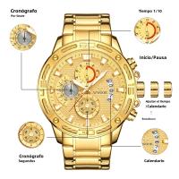 Reloj De Pulsera De Lujo Para Hombre WWOOR En Acero Inoxidable Y Oro Resistente Al Agua Con Cronógrafo Y Display Luminoso - details 3