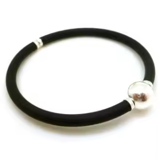 Pulsera Elástica Caucho Negro Y Bola De Plata De Ley 925 - 1