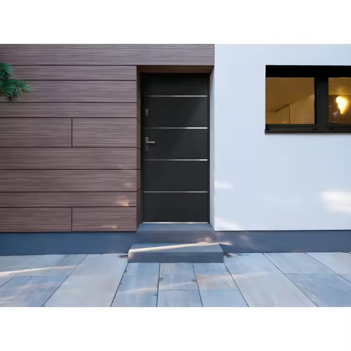 Vente-unique - Puerta de entrada de acero y inox Alt. 207 x Ancho 100 cm antracita - se abre hacia la derecha NAXARA - 1