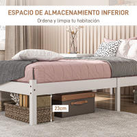 HOMCOM Marco de Cama de Madera Estructura de Cama Somier con Cabecera para Colchón de 90x190 cm (no incluido) Carga 120 kg 198x96x70 cm Blanco - details 0