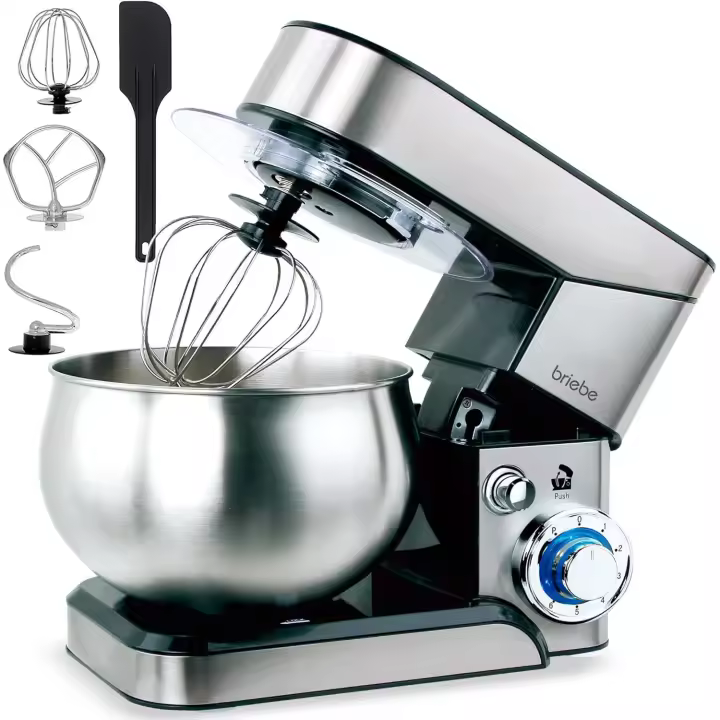 Briebe KM1114 Batidora Amasadora Repostería Profesional Robot Cocina 5 L, Movimiento Orbital, Varillas, 1800W, Acero Inoxidable - 1