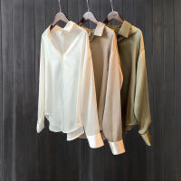Camisa De Satén Para Mujer Primavera Verano Protección Solar Casual Suelta Versátil Con Cuello Redondo Manga Larga Suave Y Delgada - details 11