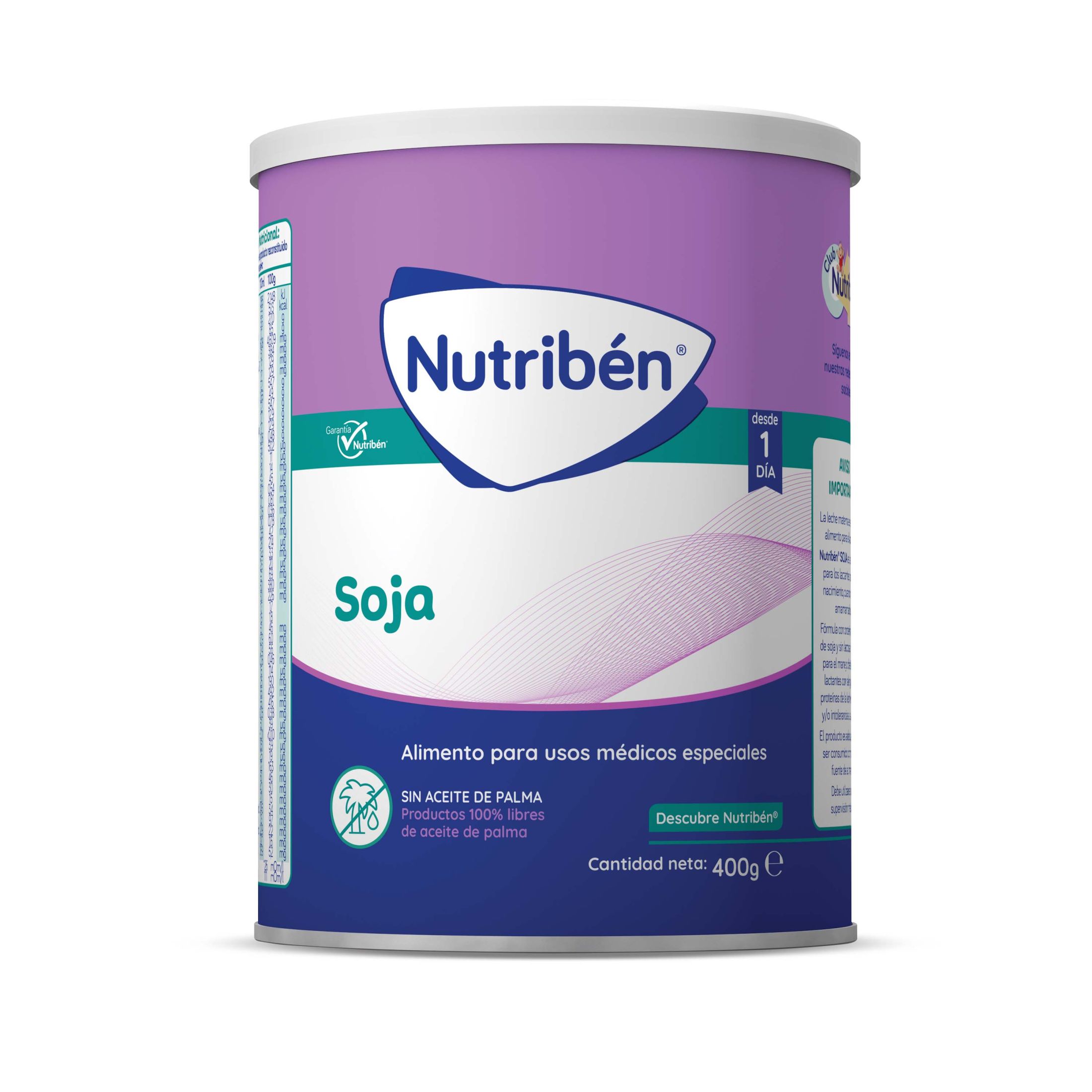 Nutribén Soja - Leche en Polvo Bebé Soja para Lactantes Intolerantes a la Lactosa o APLV | Leche de Fórmula Desde su Primer Día | Sin Aceite de Palma | Incorpora Cacito Dosificador | 1 Bote de 400gr