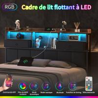 Cama 160x200 cm con cajones de tela, estructura metálica, cabecero con LED RGB, enchufe europeo y puertos USB, estilo industrial negro y madera - details 1