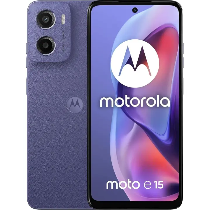 Motorola - Smartphone Moto E15 LTE 64 GB y 2 GB RAM con pantalla de 6,7 pulgadas a 90 Hz, cámara IA de 32 MP, batería de 5200 mAh - 1