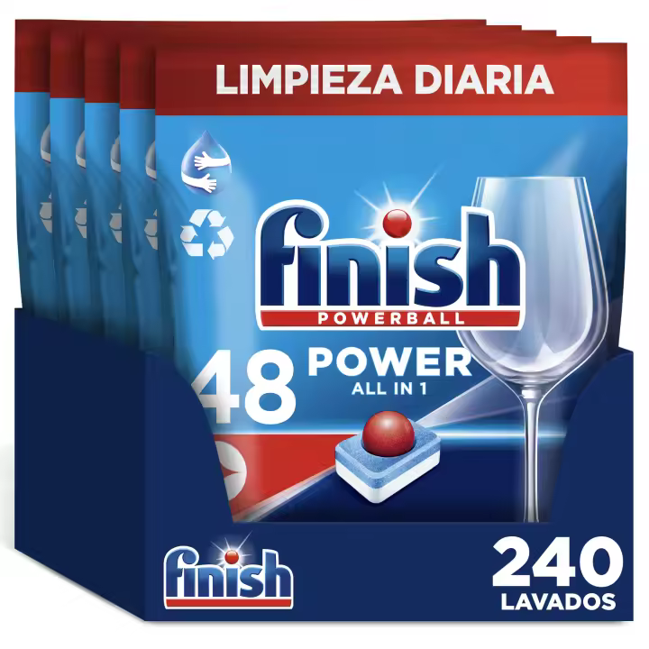 Finish Powerball Power All in 1 Pastillas para lavavajillas Regular 240 pastillas, Limpieza y Brillo Diario - 1