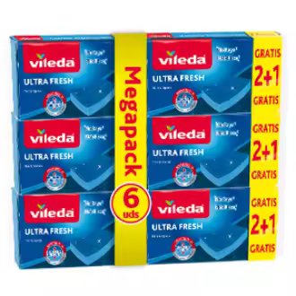 Vileda I Packs de 6 Estropajos Salvauñas Ultra Fresh / Fibra y Esponja No Raya / Estropajo Verde I Pack de 6 Estropajos - 1