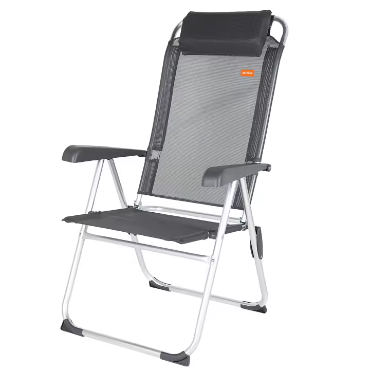 Aktive - Silla de camping plegable con respaldo reclinable 5 posiciones, 44x55x101 cm, fabricada de aluminio y textileno, con cojín y topes antivuelco, máx. 110 kg, sillas de playa, sillas plegables, accesorios verano - 1