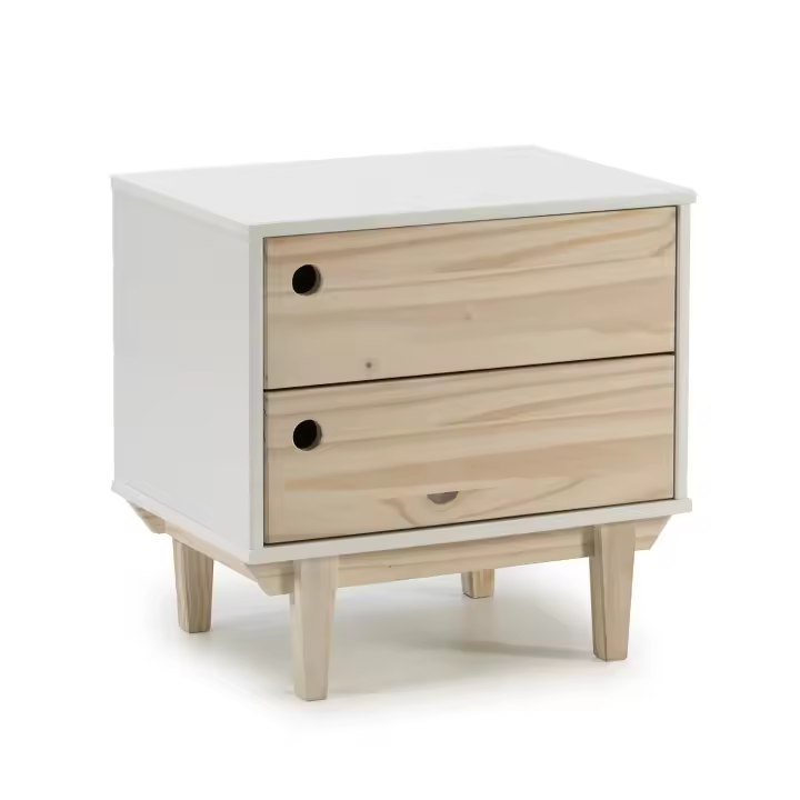 VS Venta-Stock Mesita de Noche Roma 2C Blanca de Madera de Pino con Cajones y Fácil Montaje - 1