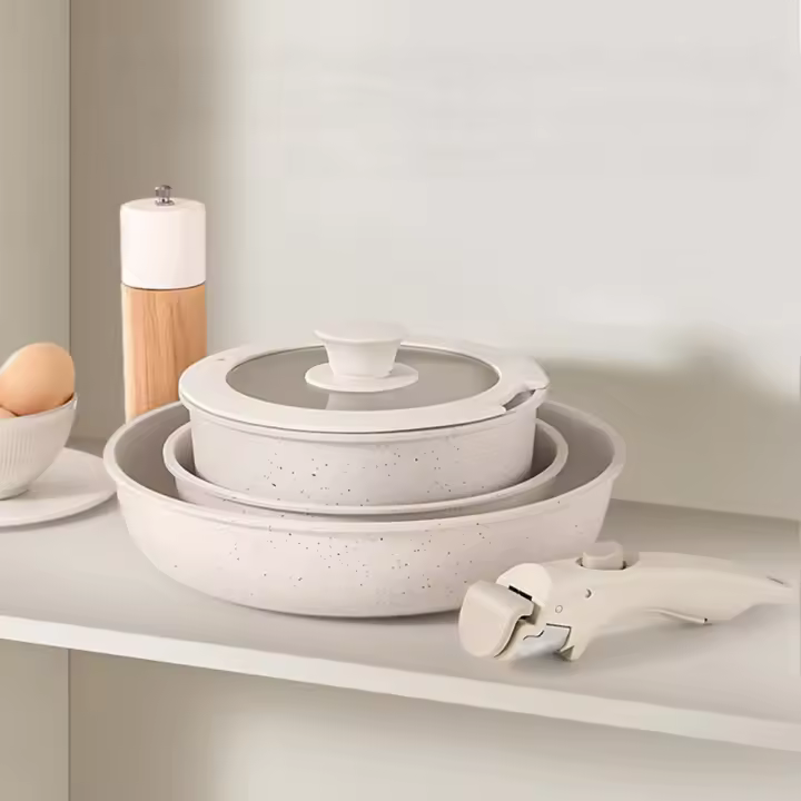 Almalux® Set Ollas y Sartenes Antiadherentes Granito con Mango Desmontable, Apilables, Inducción, Libre PFOA - 1