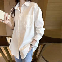 Blusa Blanca Para Mujer Xpqbb 2024 Manga Larga Cuello En V Casual Suéter De Solapa Blanca Abrigo De Verano De Primavera Otoño - details 3