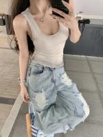 Camisola De Mujer Estilo Basic Verano Cuello Redondo Ribbed Sólido Gráficos Elasticidad Alta Poliéster Algodón Decoración Hilo - details 17