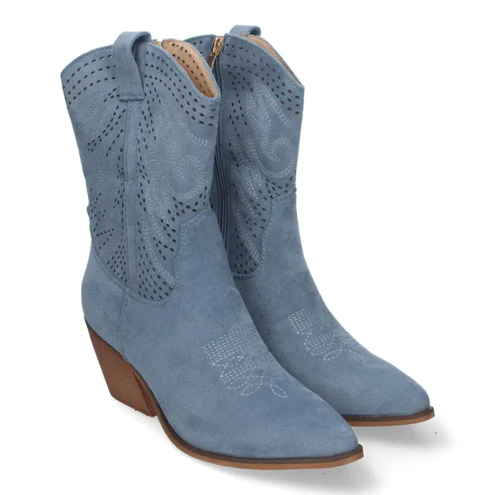 PuntoSalao Botines de tacon bajo calados color jeans para mujer VR005 - 1