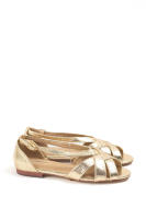Sandalias doradas planas con tiras cruzadas y acabado metalizado, Zapatos para vestir estilo elegante con hebilla Corina Paloma Wang - details 4