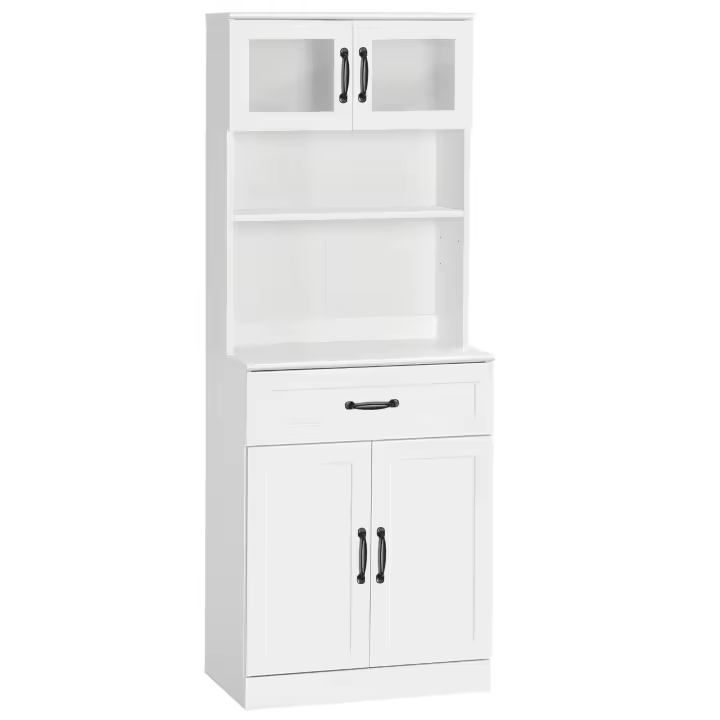 HOMCOM Alacena de Cocina Mueble Buffet de Cocina con 4 Puertas Cajón y Estantes Ajustables para Salón Comedor Estilo Moderno 60x38x161 cm Blanco - 1