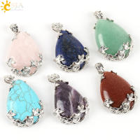 Collar Colgante De Gota De Agua Con Piedra Natural Para Mujer Perla Ovalada De Amatista Rosa Cristal Colgante De Moda H633 - details 6