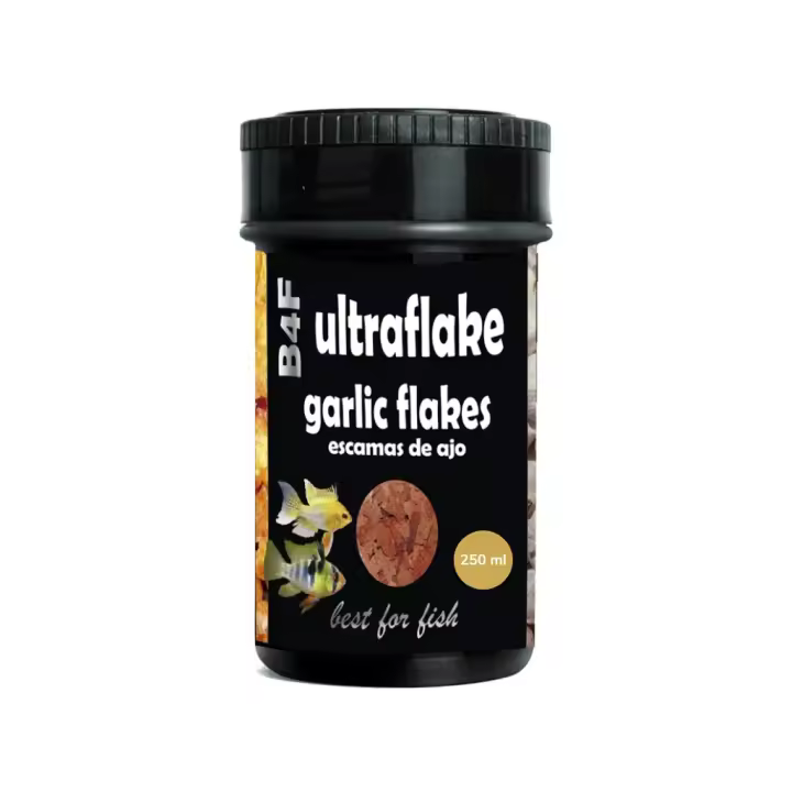 B4F - Ultraflake Garlic Flakes (250 ml) - Alimento completo en escamas con poder antiparasitario natural para Peces de Agua Caliente - 1
