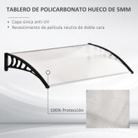 Outsunny Tejadillo de Protección Marquesina para Puertas y Ventanas contra Sol y Lluvia con Paneles de Policarbonato Barras de Aleación de Aluminio Transparente - details 6