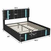 Cama canapé tapizada 140x200/160x200 cm en PU, con almacenaje hidráulico, LED, USB y Type-C, cama acolchada moderna con somier - details 0