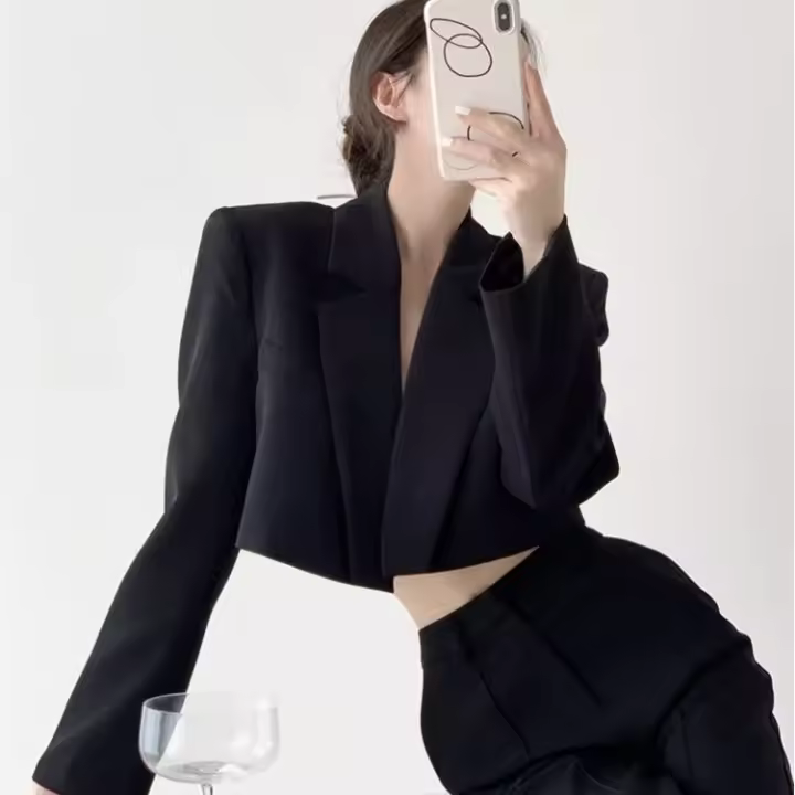 Chaqueta Corta Para Mujer En Blanco Sólido Elegante Con Manga Larga Abierta Frontal Casual Oficina Outerwear Poliéster Synthético - 1