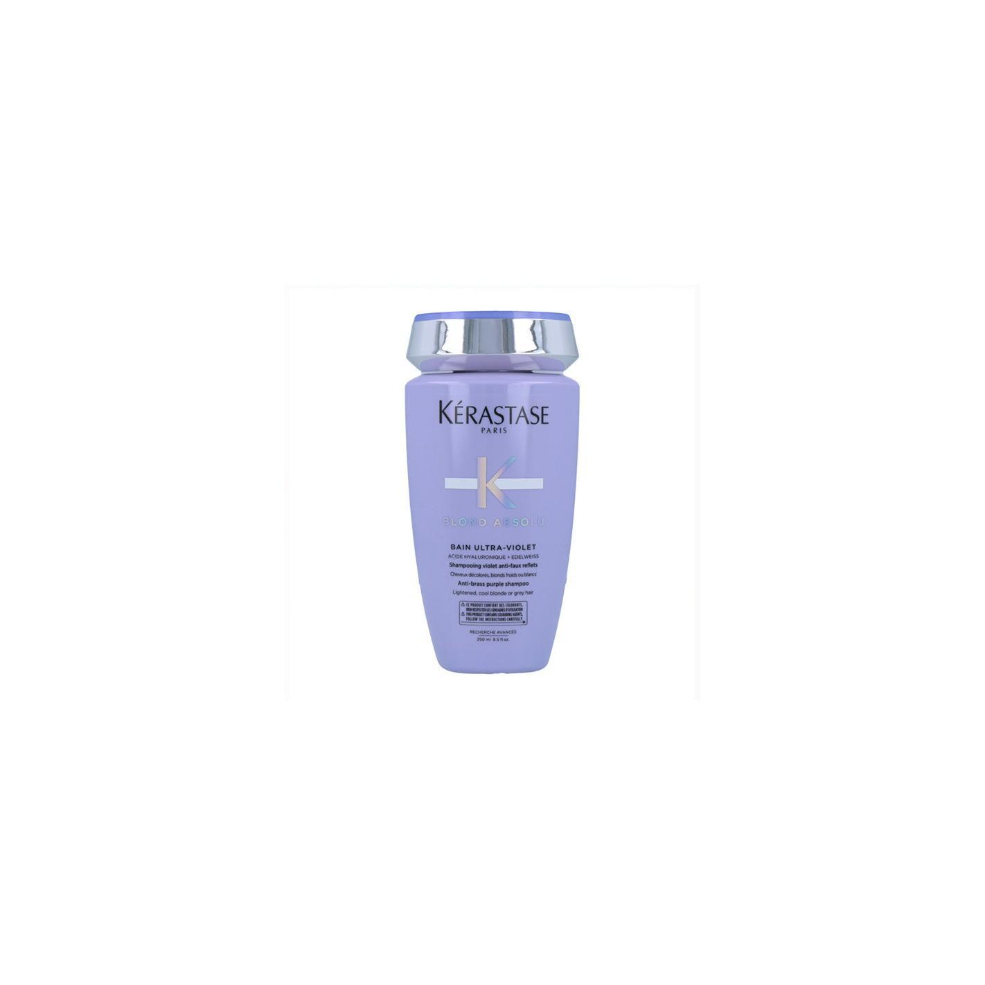 Kerastase Blond Absolu Ultra Violet Bain Champú 250 Ml, champú Morado Iridiscente Para Cabellos Rubios Decolorados Que Neutraliza Los Tonos Amarillentos Para Conseguir Un Rubio Frío Nutrido.