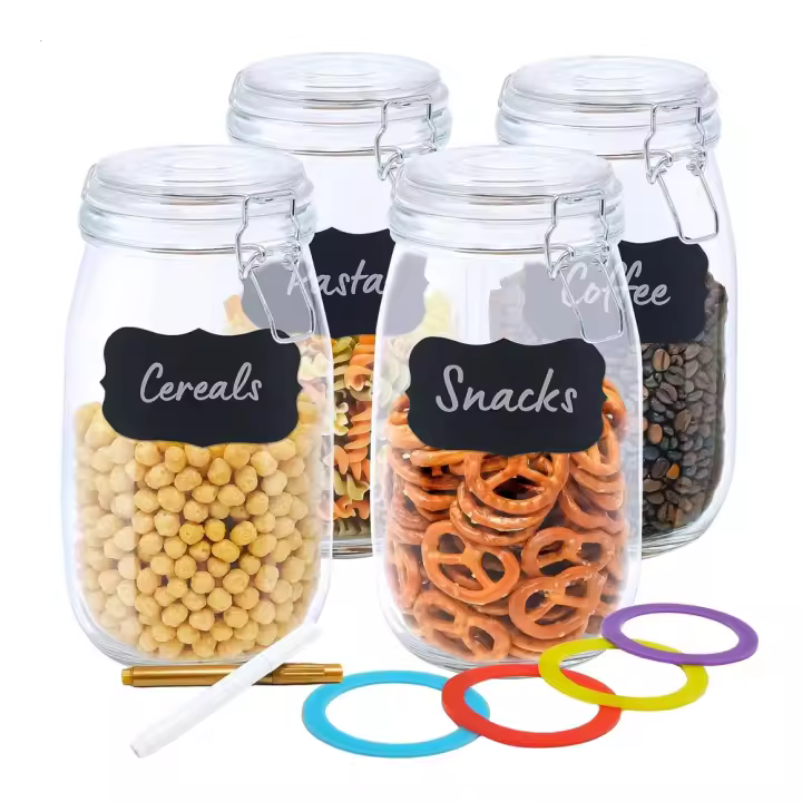 LG Luxury & Grace Pack 4 Tarros Herméticos de Vidrio 1,5 L (22×11 cm)– Con Junta de Silicona – Para Conservas y Despensa - 1