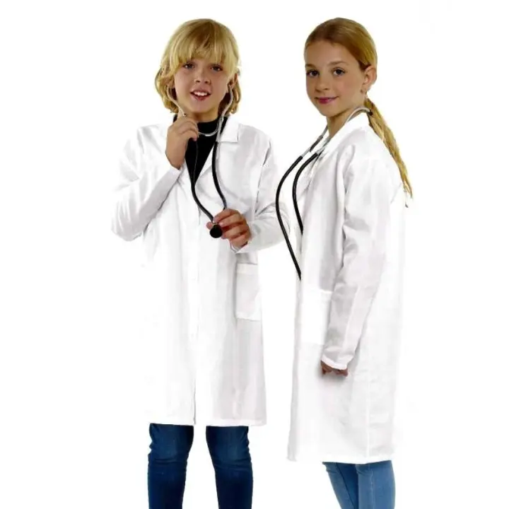 Bata Blanca Disfraz Médico Niños Adultos, Ropa de Trabajo Blanca con Manga Larga para Carnaval Halloween Fiesta de Cosplay - 1