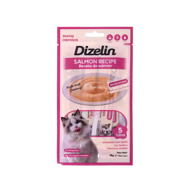 SMELL & SMILE Snack cremosos para gatos -receta de salmon-Premios para Gatos - Snacks Saludables - Sin Cereales, Conservantes, Colorantes - 5x15g (75g) - 1