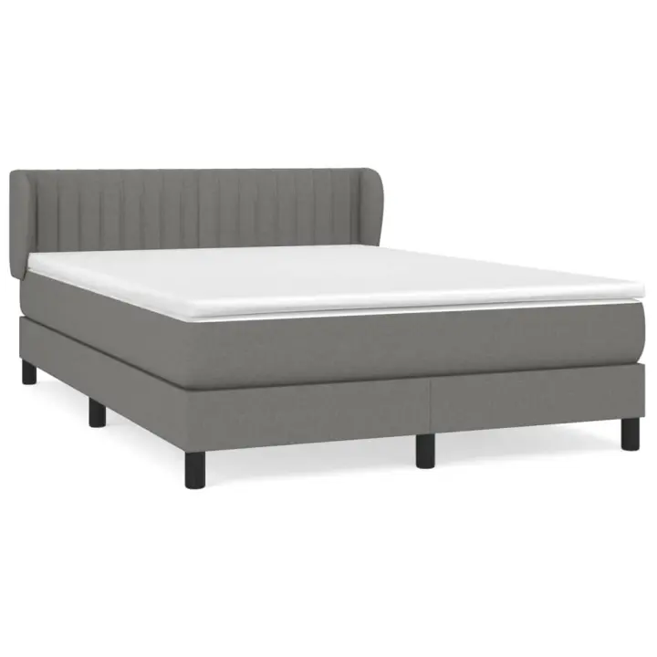 vidaXL Cama box spring con colchón tela gris oscuro 140x190 cm - 1