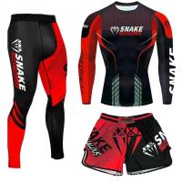 Conjunto De 3 Piezas De Lucha Bruta Jiu Jitsu MMA Camiseta + Pantalones Muay Thai Boxeo Shorts Deportivos Para Entrenamiento - details 11