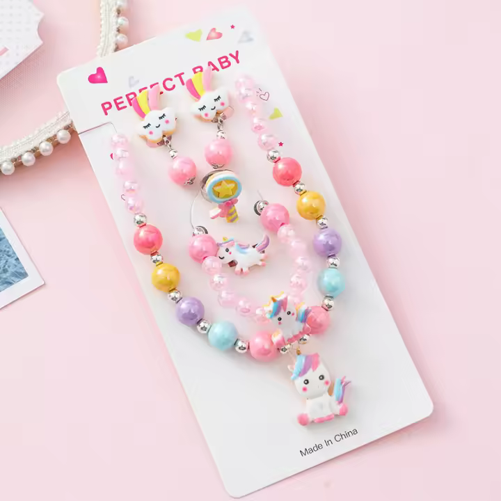 Juego De Joyas Para Niñas Con Unicornio Colorido Y Dibujos Animados: Collar Pulsera Aretes Y Anillo Regalo Ideal Para Niñas De 0 a 12 Años - 1