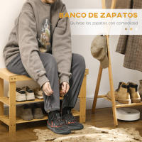 HOMCOM Banco Zapatero de Bambú Zapatero con Asiento Organizador de Zapatos de 3 Niveles para 6-9 Pares Zapatos para Entrada Salón Dormitorio 70x28x45 cm Natural - details 5