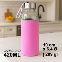 Botella Agua, Cristal y Acero Inoxidable, Funda de Neopreno, 420 ml, Tapón de Seguridad de Rosca y Cinta de Seguridad, 6.4Ø 19 cm, Libre de BPA - details 0