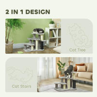 PawHut Árbol para gatos, torre rascadora con plataformas de felpa de 3 niveles, 2 pelotas de juego, postes rascadores de sisal, 50 cm de altura, para gatos de hasta 5 kg, gris claro - details 3