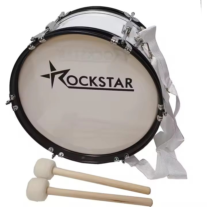 ROCKSTAR MUSIC - Bombo Charanga Banda y Animación LQM1607 16"x7" (41cm x 18cm) con 2 Mazas y Correa Cruzada - Rockstar - 1