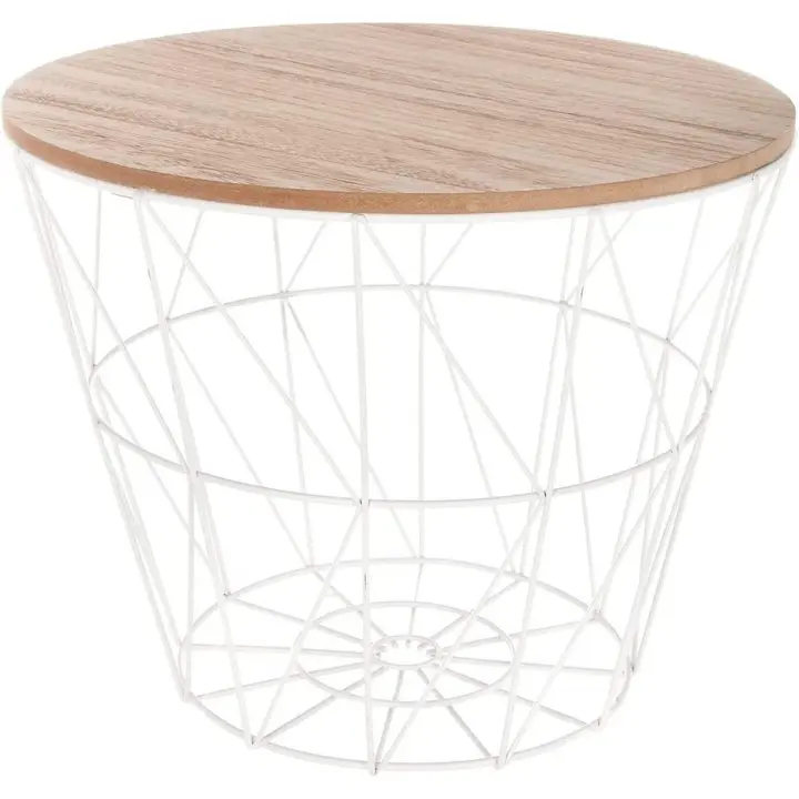 TIENDA EURASIA Mesa Auxiliar Nordica - Mesas Auxiliares de Centro - Estructura Metalica y Tapa de Madera Extraible - Ideal para Combinar en Salones y Dormitorios - 1