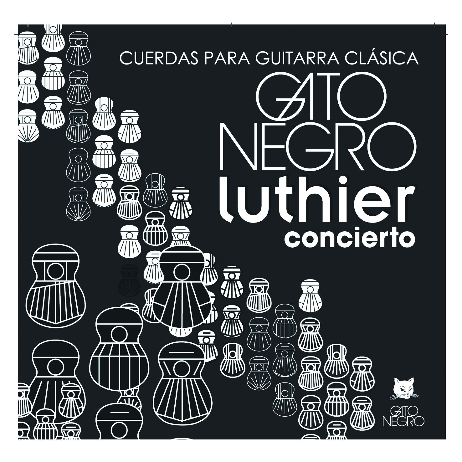 Juego de cuerdas para Guitarra Clásica Gato Negro Luthier. Fabricadas en nylon y los bajos entorchados de acero plateado de alta calidad. Juego para guitarra clásica y concierto Gato Negro Luthier. Nylon transparente y bajos plateados. Brillante sonido. T