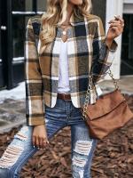Chaqueta De Mujer Marrón Con Punto Negro Grande Cuello Erguido Abierto Para Otoño E Invierno Estilo Casual Material Poliéster - details 0
